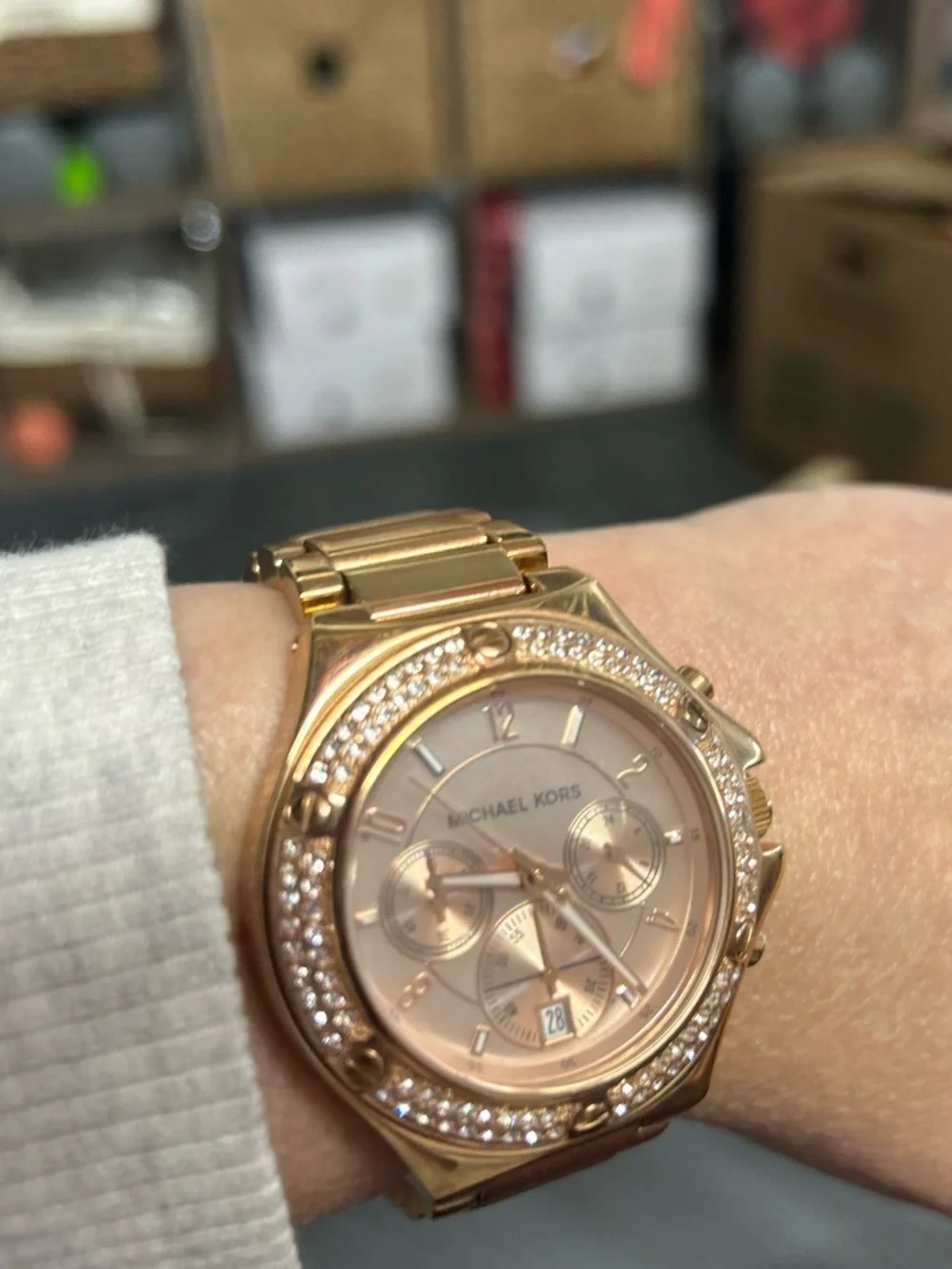 Michael Kors Rose Gold Tone Crystal Bezel Women's Chronograph Watch